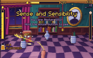 Sense and Sensibility runs across a chequered drawing room as the stream arcs onto it.